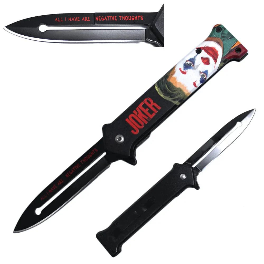 4' Joker-Themed Folding Knife with Fantasy Print Handle- Black - Smoke empire