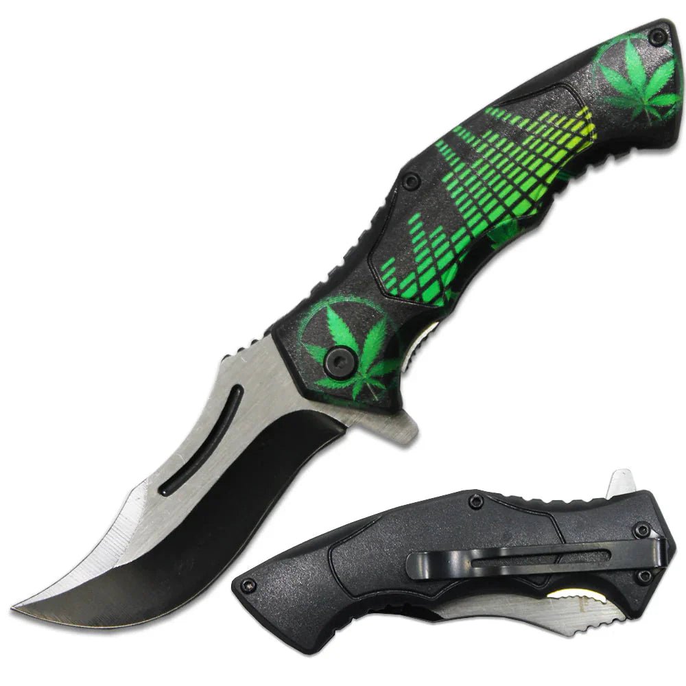 420 Hunter –4.5' Cannabis-Themed Pocket Knife-Black & Green - Smoke empire