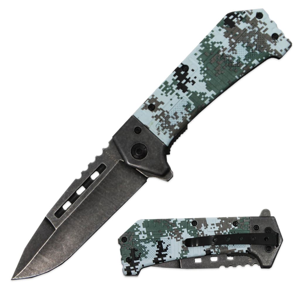 4.5' Assist-Open Folding Knife with Durable Camouflage Handle - Smoke empire
