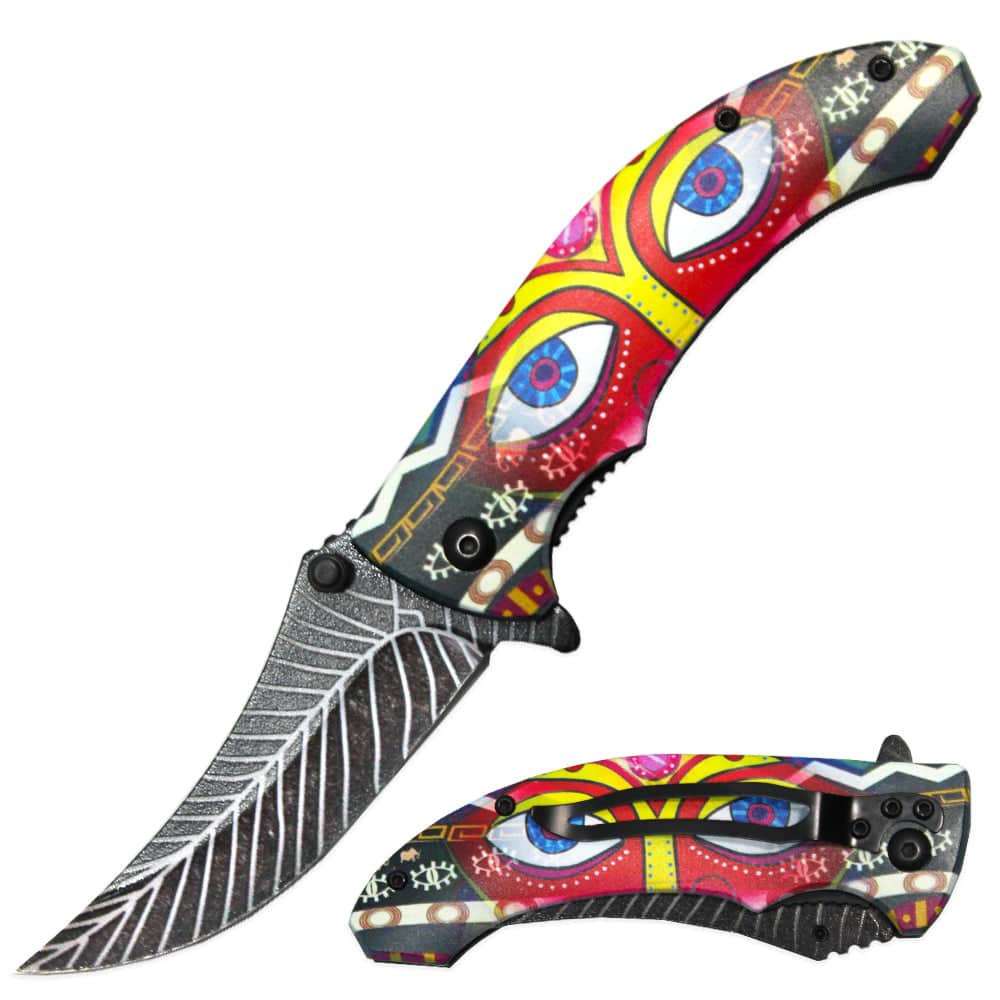 4.5' Premium Eye-Printed Assisted Open Pocket W/ pocket clip- Red - Smoke empire