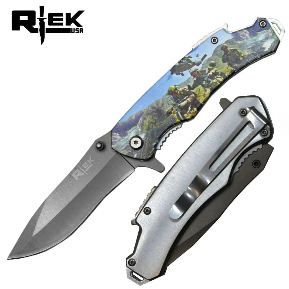 4.5' Rtek Tactical Serviceman Assist-Open Knife W/ Bottle Opener & Glass Breaker - Smoke empire