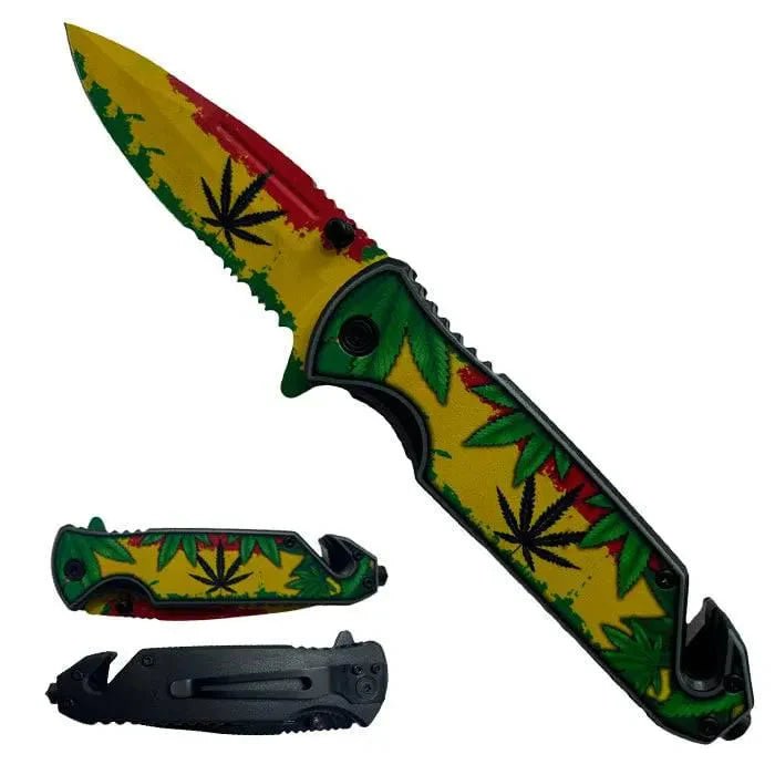 4.75' Marijuana-Themed Tactical Knife with Half Serrated Blade - Smoke empire