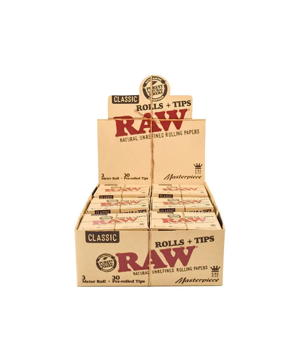 Raw Classic King Size Rolls - 3 Meter + 30 Tips (Single or Box of 12 Pack) - Smoke empire