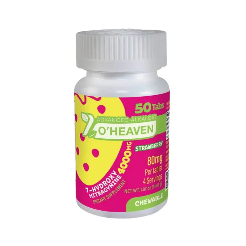 7 O'HEAVEN 7-HYDROXY ADVANCE ALKALOID CHEWABLE TABLETS 50CT 80MG PER TABLET - STRAWBERRY - Smoke empire