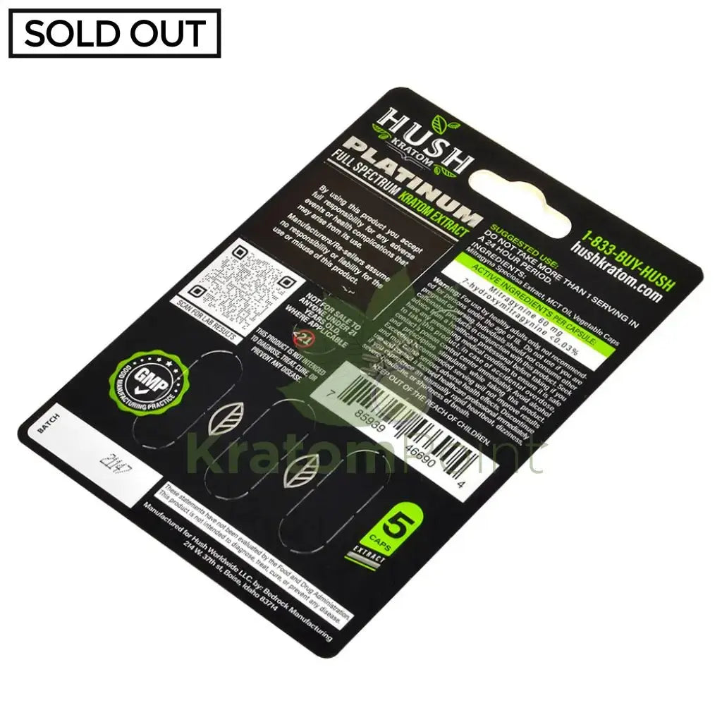 Hush Kratom Platinum Extract Capsules, 5 count - Smoke empire