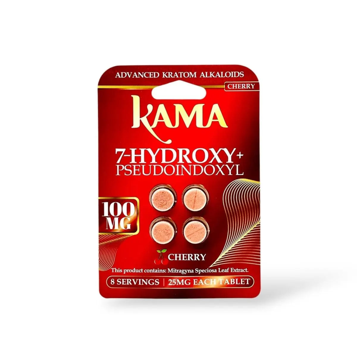 Kama 7-Hydroxy + Pseudo Chewable Tablets Cherry 25mg Per Tablet (4 tablets per pack) - Smoke empire
