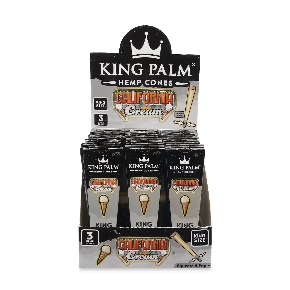 King Palm - KING SIZE Hemp Cones - 3 Counts Per Pack - 30 Packs Per Box - Smoke empire