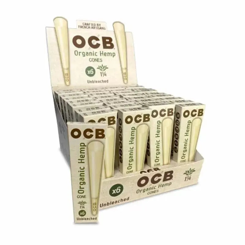 Ocb Organic Hemp Cones 1 1/4 Size Unbleached - 6 Pack per box - Smoke empire
