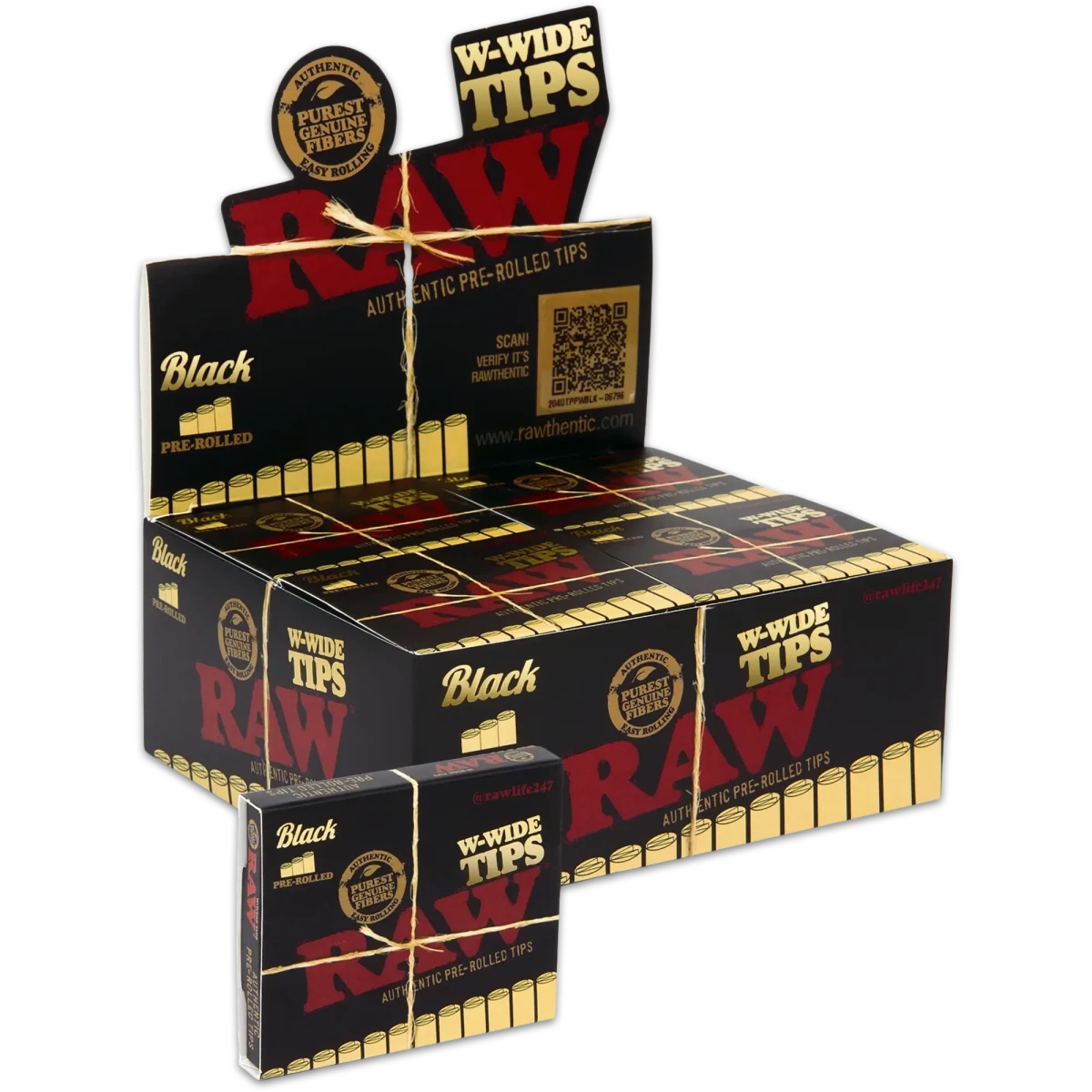 Raw Black - Pre Rolled Wide Tips - 18 Piece Per Pack (Single Pack or Box of 20 Packs) - Smoke empire