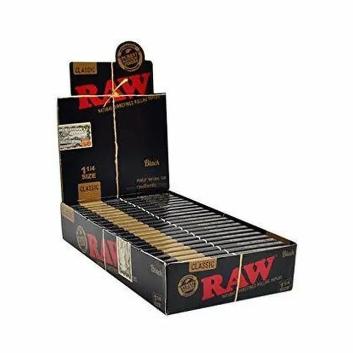 Raw Classic Black - 1.25 Size - Natural Unrefined Ultra Thin 79mm Rolling Papers - 24 Packs Per Box - Smoke empire