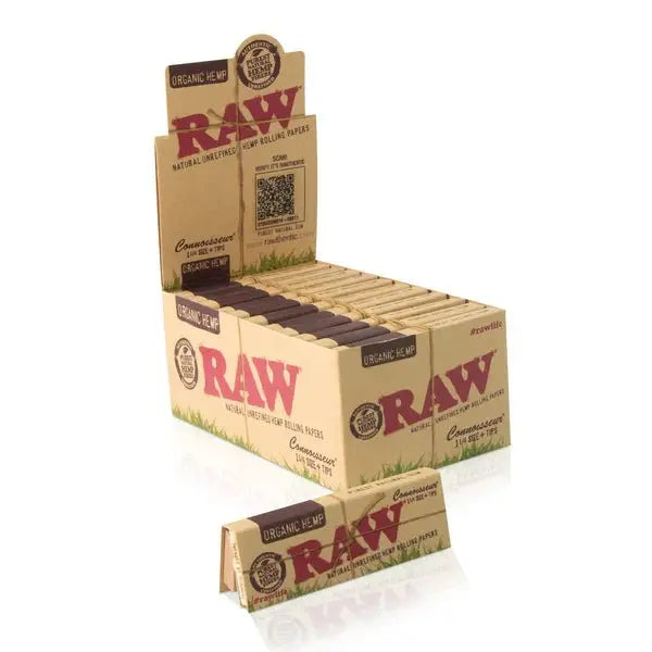Raw Organic Hemp Connoisseur 1 1/4 With Tips - 24 Packs Per Box - Smoke empire