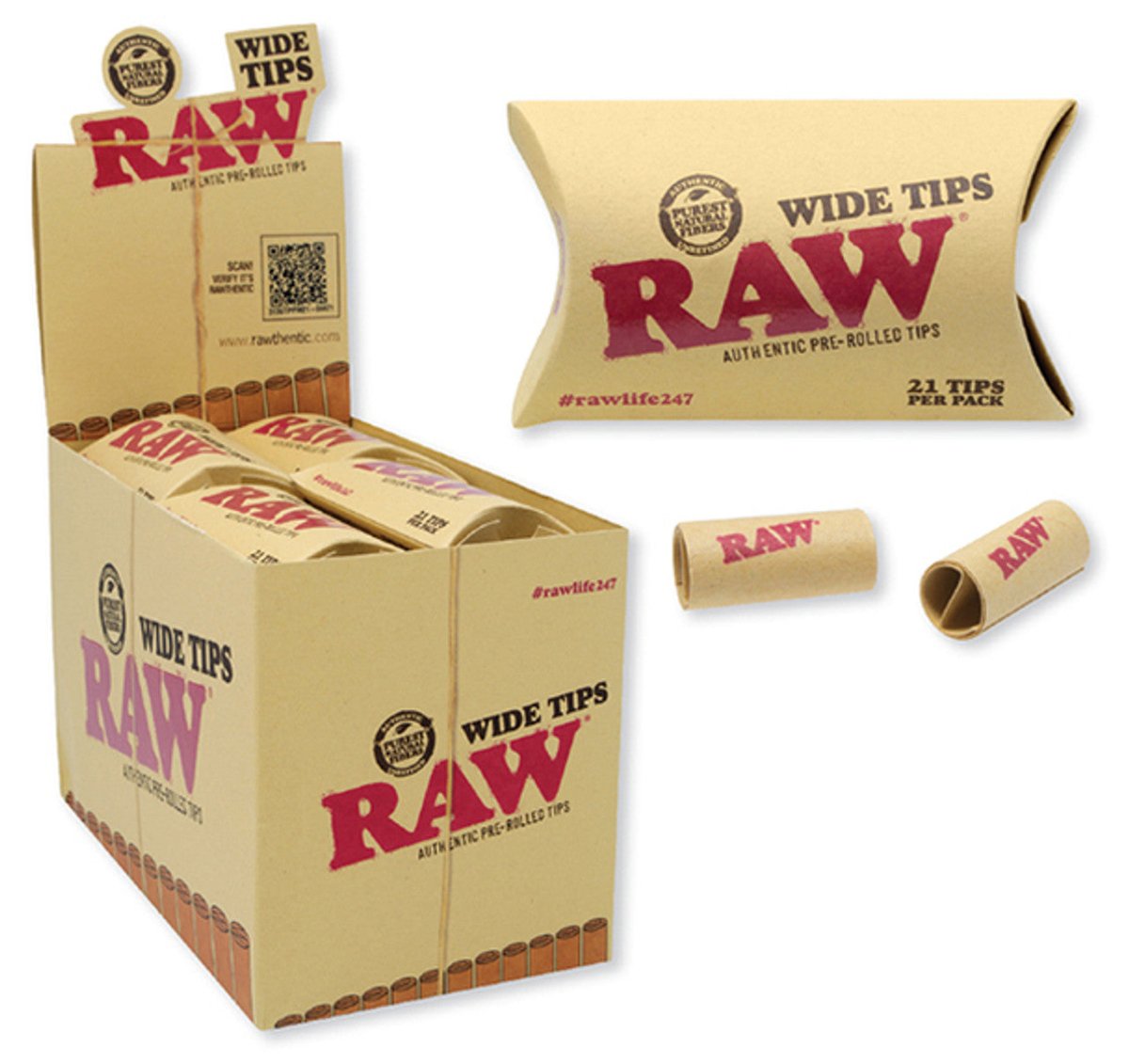RAW Pre-Rolled Wide Tips: 21 Piece Pack, 20 Pack Box, or 180 Piece Bag - Smoke empire