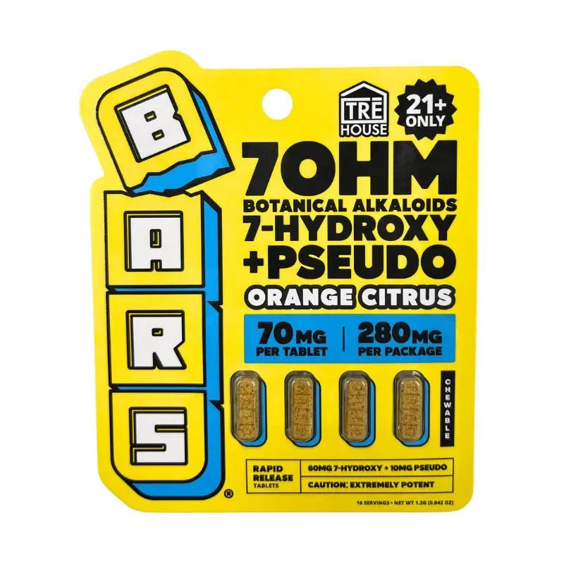 TRE HOUSE BARS 7OHM 7-HYDROXY + PSEUDO RAPID RELEASE TABLETS 4CT 70MG PER TABLET - Smoke empire