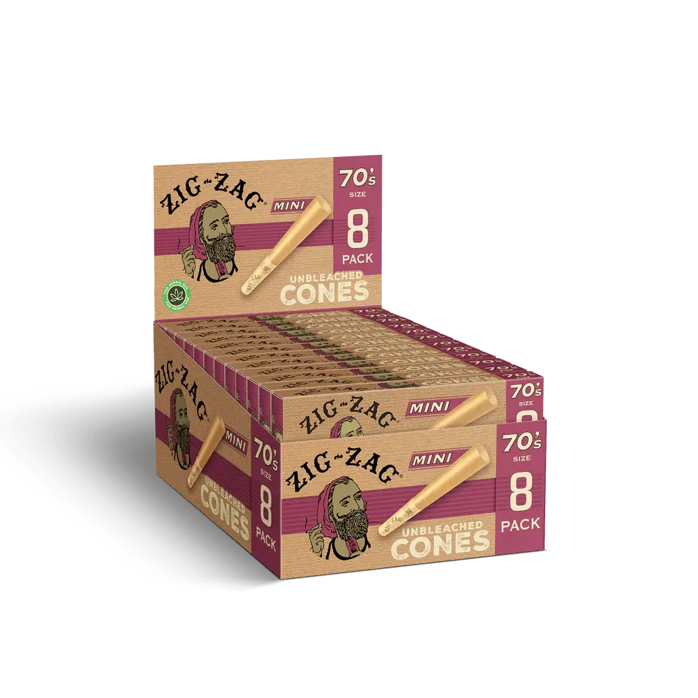 Zig Zag Mini Unbleached Cones 70mm - 8 Cones Per Pack - 18 Packs Per Display - Smoke empire