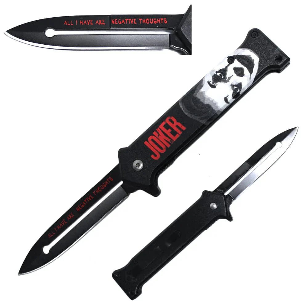 4' Joker-Themed Spring-Assisted Folding Knife with Skull Artwork - Smoke empire