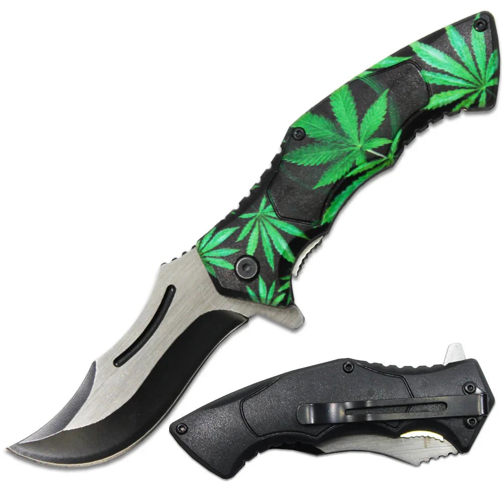 420 Hunter –4.5' Cannabis-Themed Pocket Knife-Green - Smoke empire