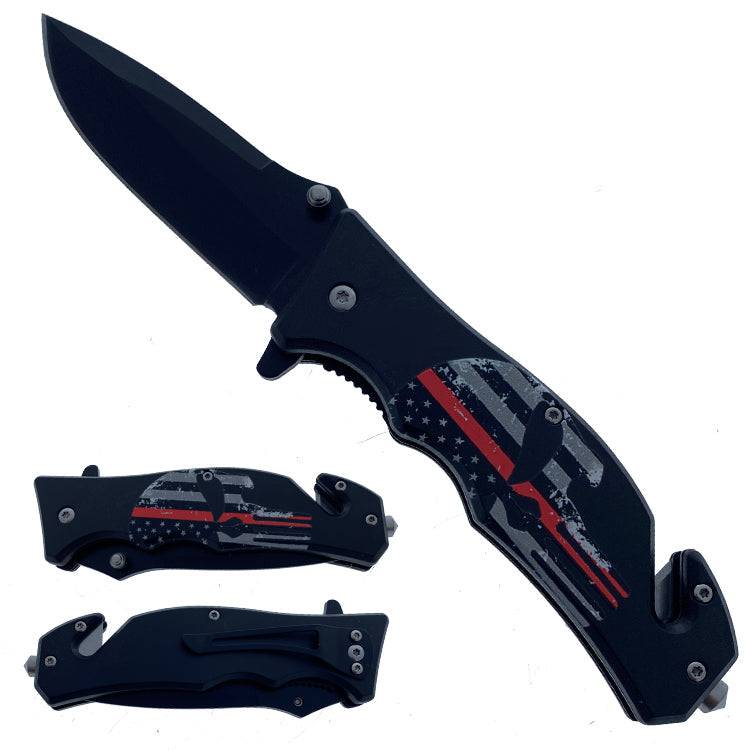 4.5' Assisted-Open Tactical Knife with Red Skull-Accented Handle - Smoke empire