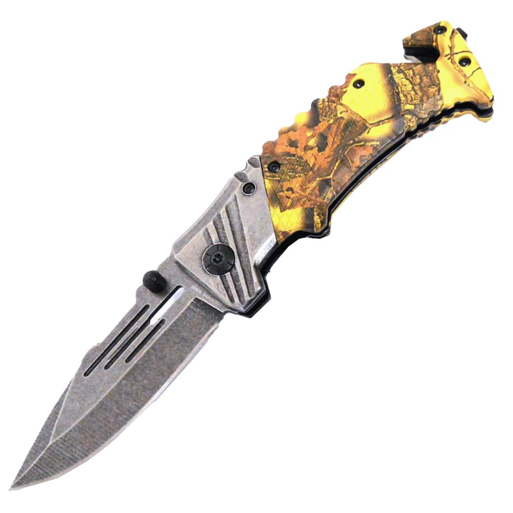 4.5' Fall Camo Tactical Folding Knife - Yellow - Smoke empire