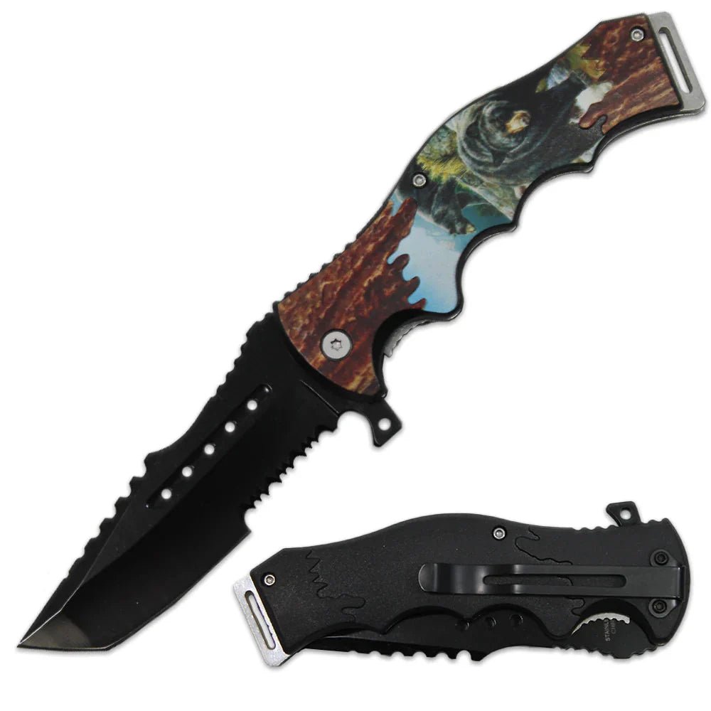 4.5' Hunting-Style Folding Knife with Bear Artwork - Smoke empire