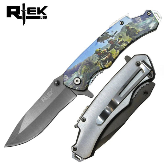 4.5' Rtek Tactical Serviceman Assist-Open Knife W/ Bottle Opener & Glass Breaker - Smoke empire