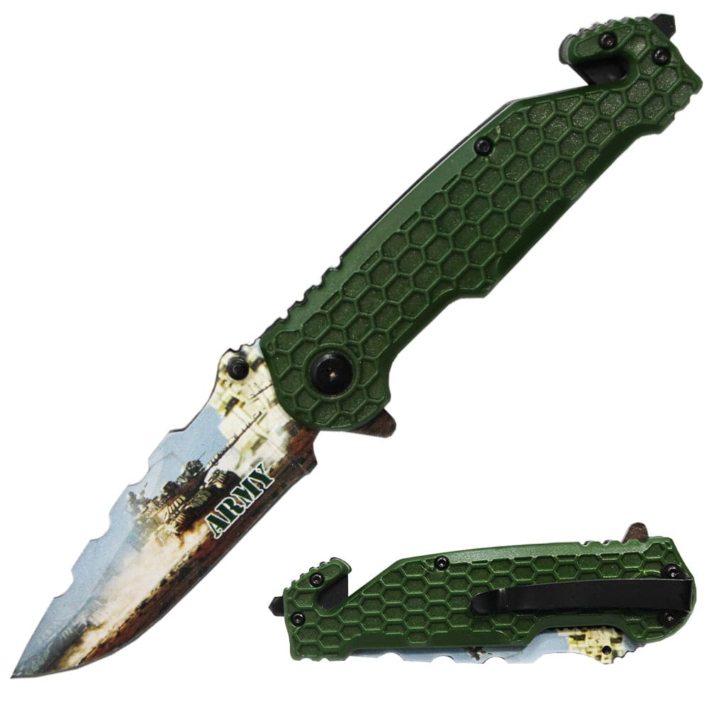 4.75' Green Honeycomb Tactical Rescue Knife – Precision Blade - Smoke empire