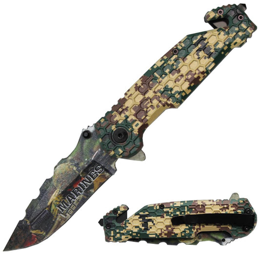 4.75' Tactical Rescue Knife with Camo Honeycomb Grip - Smoke empire