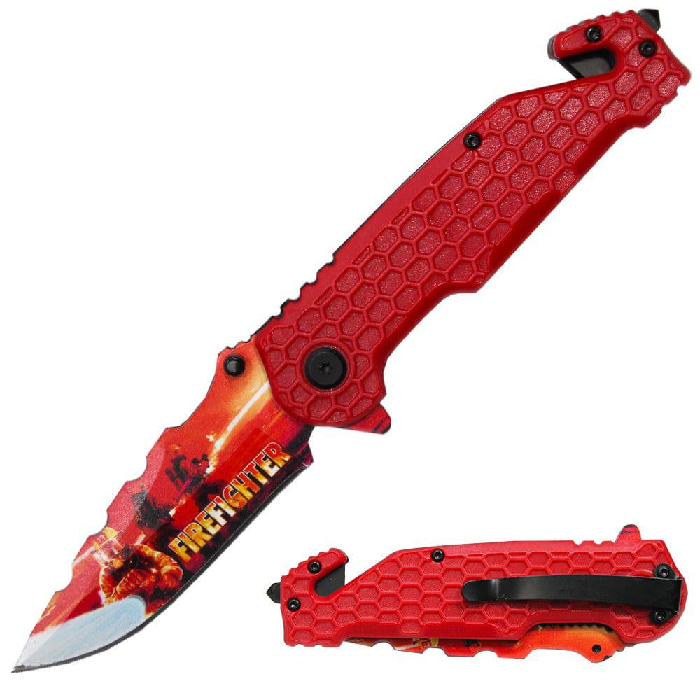 4.75' Tactical Rescue Knife with Honeycomb Handle- Red - Smoke empire