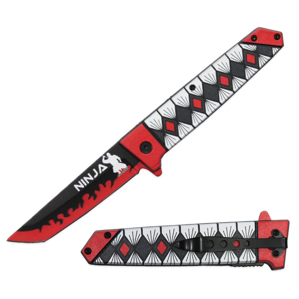 5' Ninja Series Red and Black Assisted-Opening Folding Knife W/ Belt Clip - Smoke empire