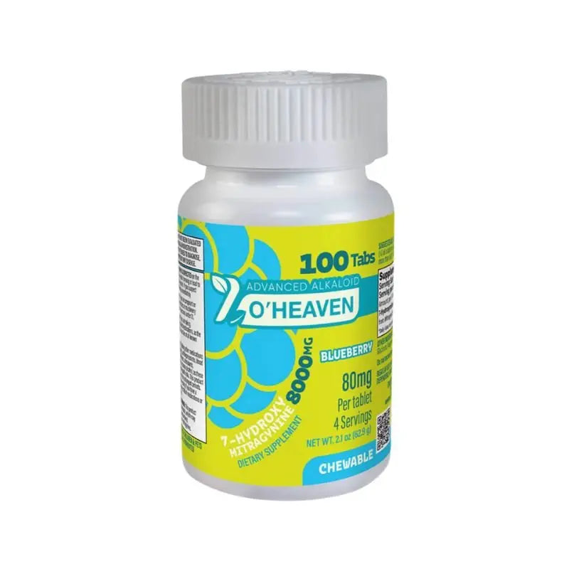 7 O'HEAVEN 7-HYDROXY ADVANCE ALKALOID CHEWABLE TABLETS 100CT 80MG PER TABLET - BLUEBERRY - Smoke empire