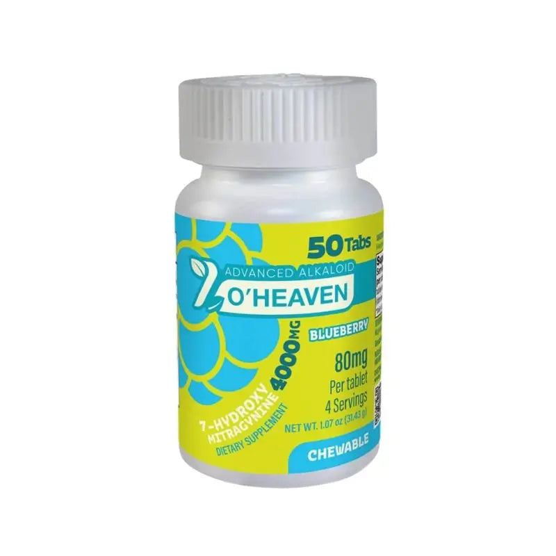 7 O'HEAVEN 7-HYDROXY ADVANCE ALKALOID CHEWABLE TABLETS 50CT 80MG PER TABLET - BLUEBERRY - Smoke empire