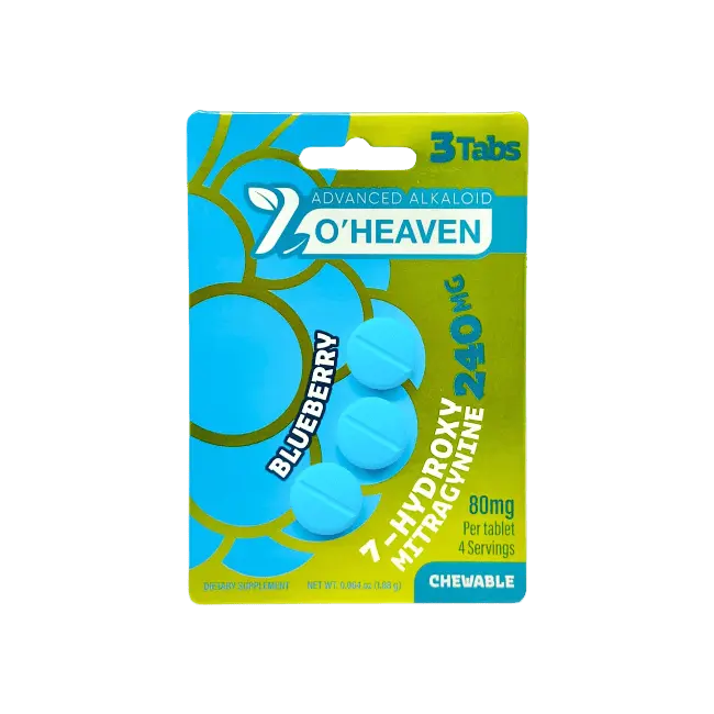 7 O’HEAVEN 7-HYDROXYMITRAGYNINE TABLETS 3CT / 240MG (80MG EACH) – BLUEBERRY - Smoke empire