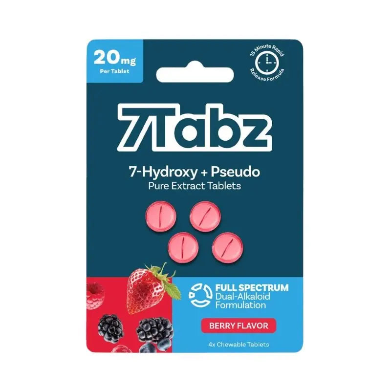 7Tabz Pseudo + 7-Hydroxymitragynine Full Spectrum Dual-Alkaloid Chewable Tablets 4ct 20mg Per Tablet - Smoke empire