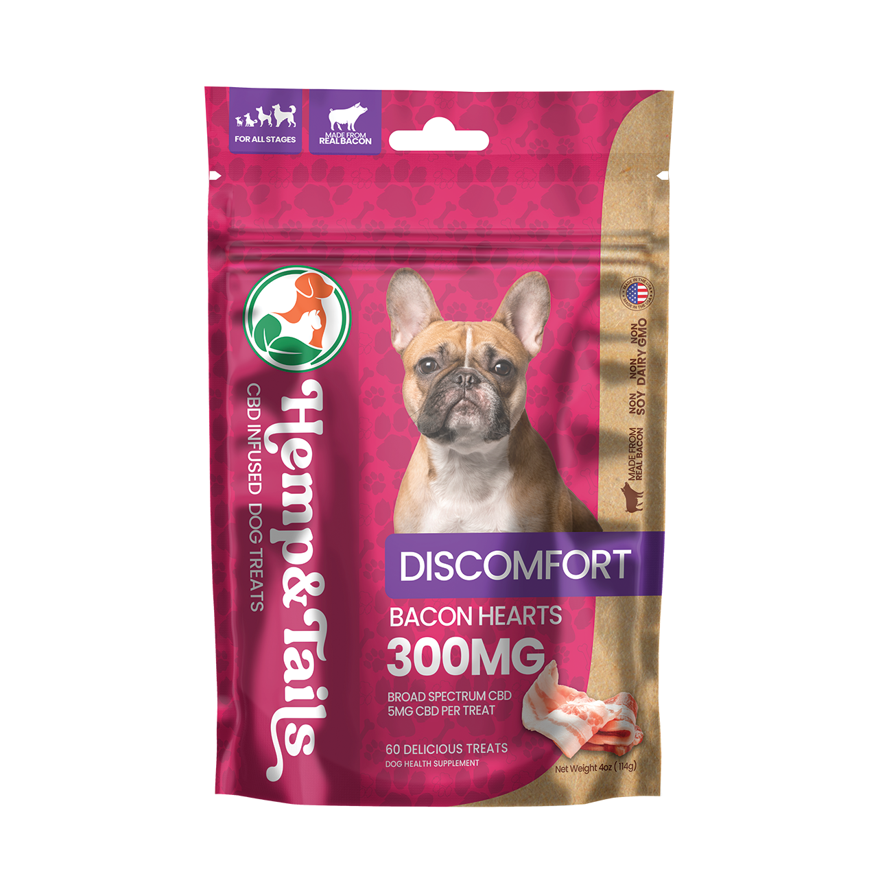 AGFN CBD 300mg 60ct Pet Treats Discomfort Bacon Hearts - Dog