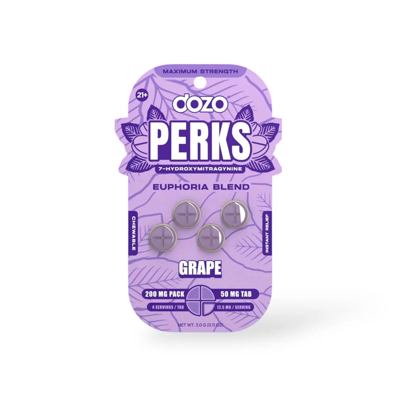 Dozo Perkz Euphoria Blend Max Strength 50mg Tablets Grape (4 Pack) | Kratom Empire - Smoke empire