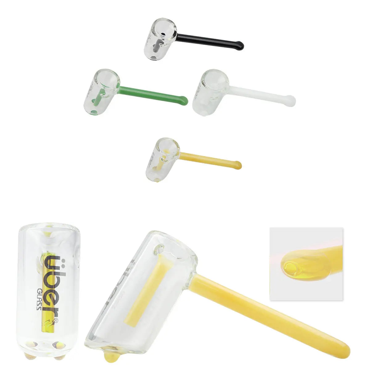 Uber Glass 6" Hammer Bubbler w/ Flat Mouthpiece - Solid Colors - Smoke empire