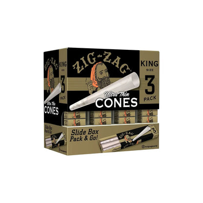 Zig Zag Ultra Thin Cones - King Size - 3 Cones Per Pack - 36 Packs Per Display - Smoke empire