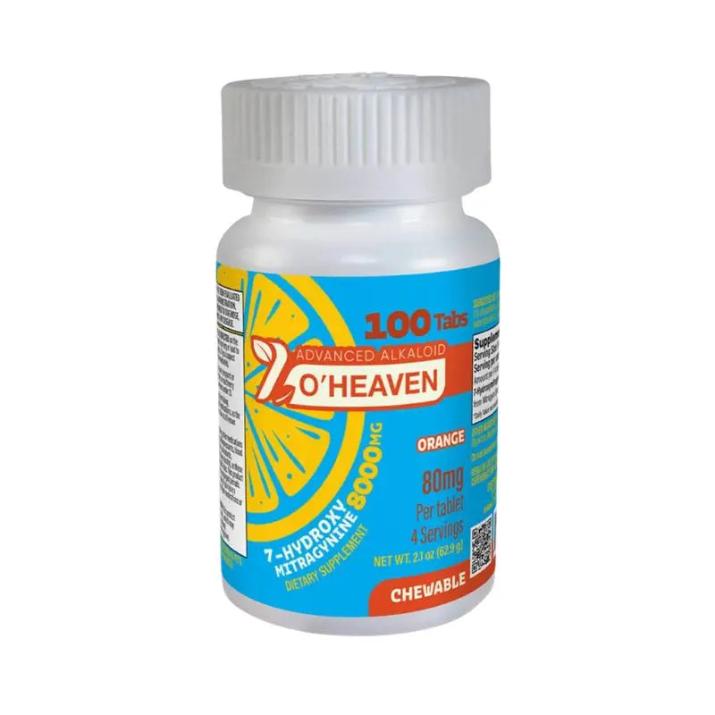 7 O'HEAVEN 7-HYDROXY ADVANCE ALKALOID CHEWABLE TABLETS 100CT 80MG PER TABLET - ORANGE - Smoke empire