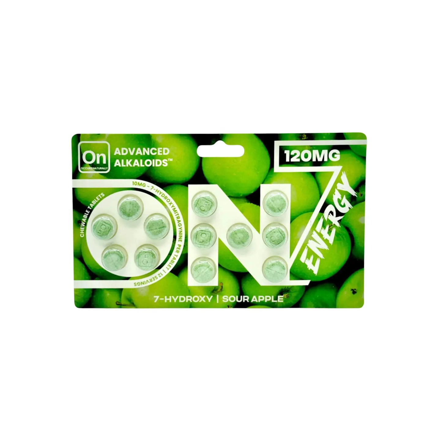 On7 7OH Energy Tablets Sour Apple 120mg - Smoke empire