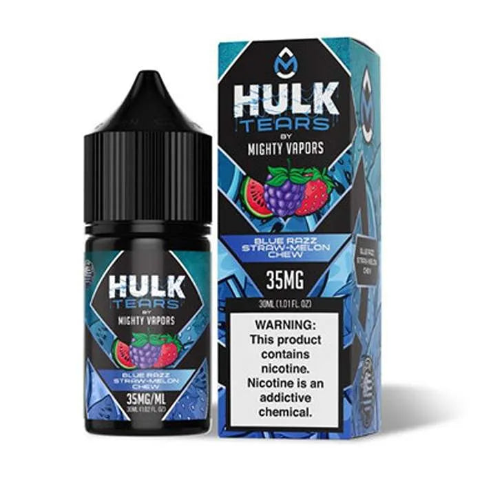 Blue Razz Straw Melon Chew Nicotine Salt by Hulk Tears x Mighty Vapors