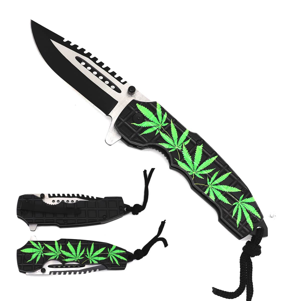 Bold '5' Marijuana Leaves Styling Knife W/ Paracord - Smoke empire