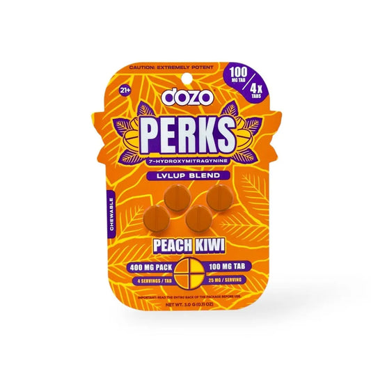 Dozo Perks Extreme Potency 7-OH LVLUP Peach Kiwi 100mg Per Tablet - Smoke empire