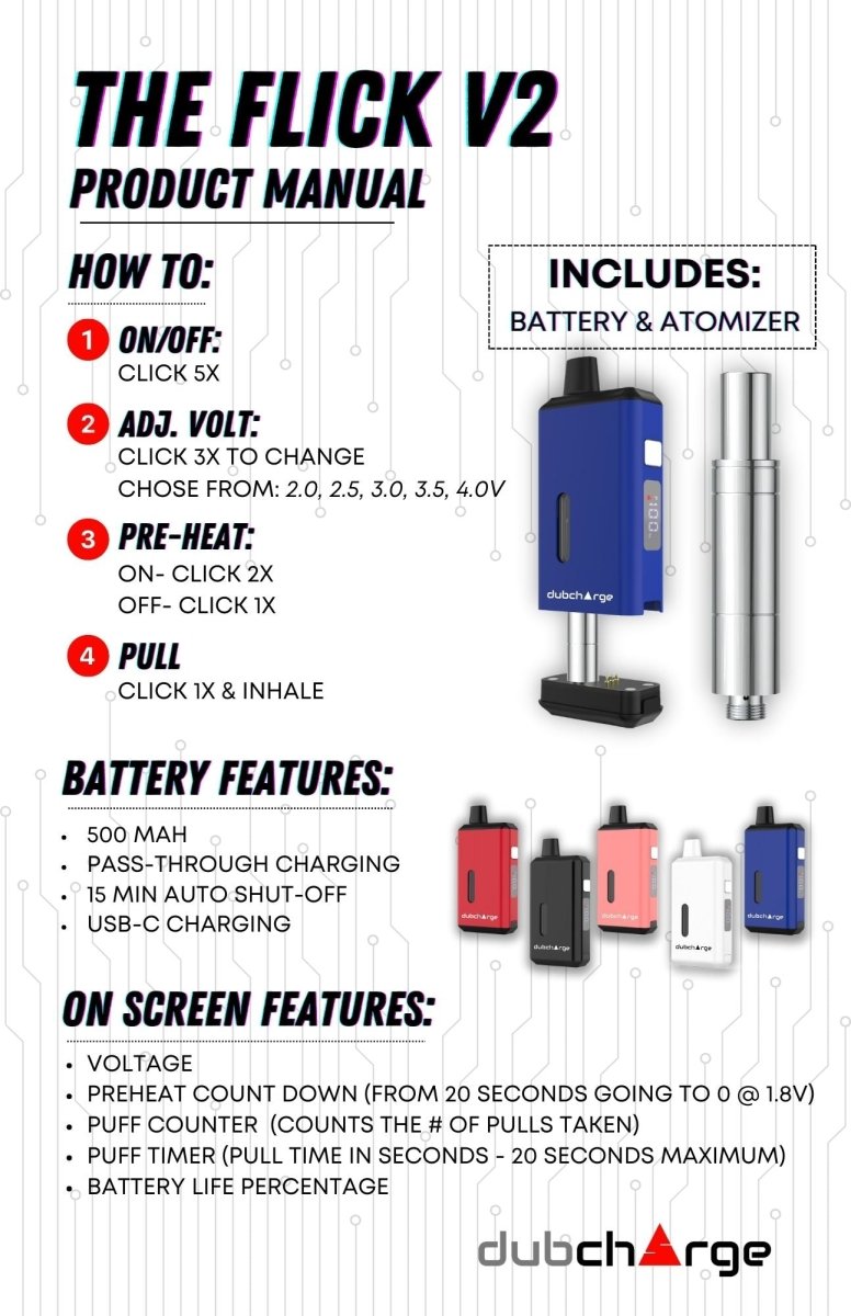 Flick V2 Battery w/ Atomizer - Discreet 510 Thread - Smoke empire