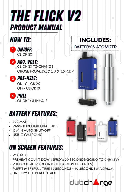 Flick V2 Battery w/ Atomizer - Discreet 510 Thread - Smoke empire