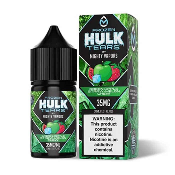 Frozen Green Apple Straw Melon Chew Nicotine Salt by Hulk Tears x Mighty Vapors