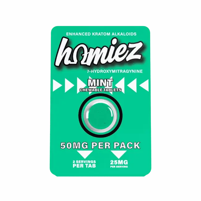 HOMIEZ 7-HYDROXYMITRAGYNINE TABLETS 1CT / 50MG EACH – MINT - Smoke empire