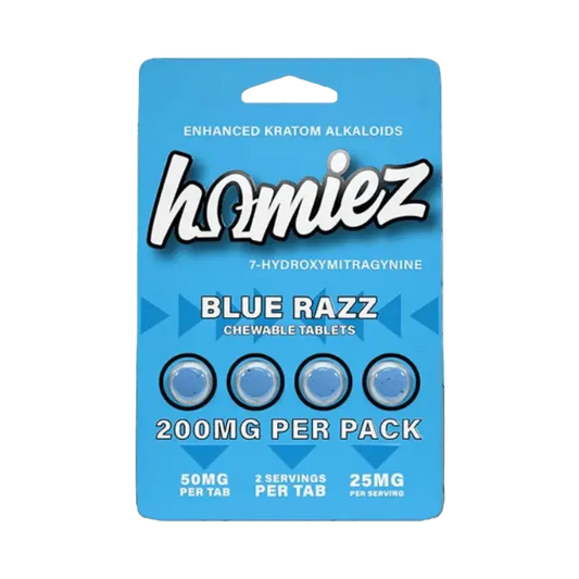 HOMIEZ 7-HYDROXYMITRAGYNINE TABLETS 4CT / 50MG EACH – BLUE RAZZ - Smoke empire