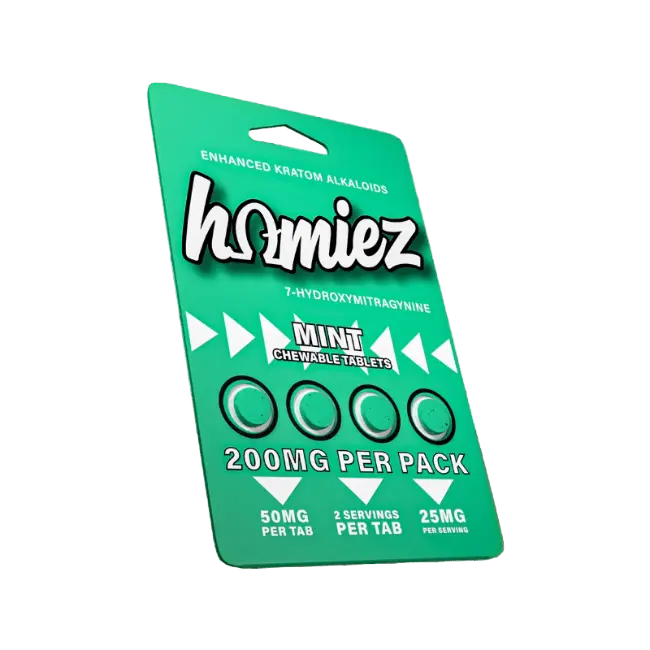 HOMIEZ 7-HYDROXYMITRAGYNINE TABLETS 4CT / 50MG EACH – MINT - Smoke empire