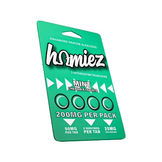 HOMIEZ 7-HYDROXYMITRAGYNINE TABLETS 4CT / 50MG EACH – MINT - Smoke empire