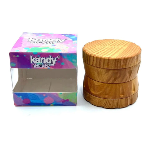 Kandy Wooden Grinder 52mm 4pts Drum Shape - Smoke empire
