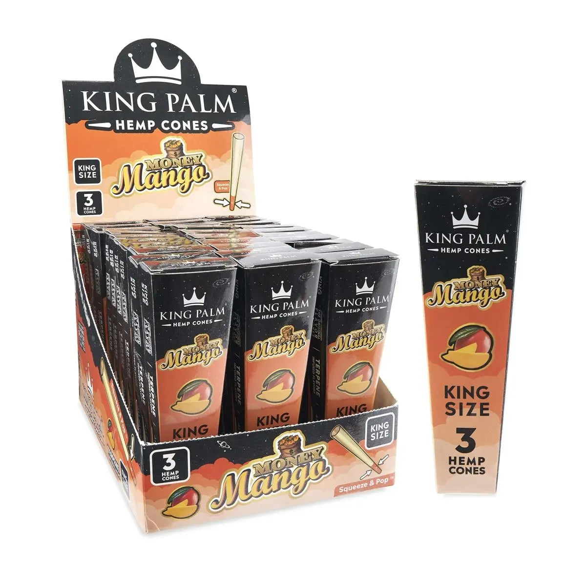 King Palm - KING SIZE Hemp Cones - 3 Counts Per Pack - 30 Packs Per Box - Smoke empire